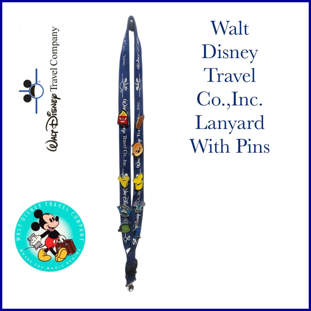 Walt Disney Travel Co. Blue Lanyard with Pins